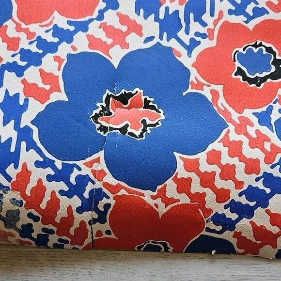 Vintage Wall Paper Flower Power Red Blue Houndstooth 60s 70s Wallpaper Roll - Picture 6 of 10